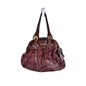 LOCKHEART DISTRESSED Y2K LARGE BURGUNDY GENUINE LEATHER HOBO SHOULDER TOTE BAG